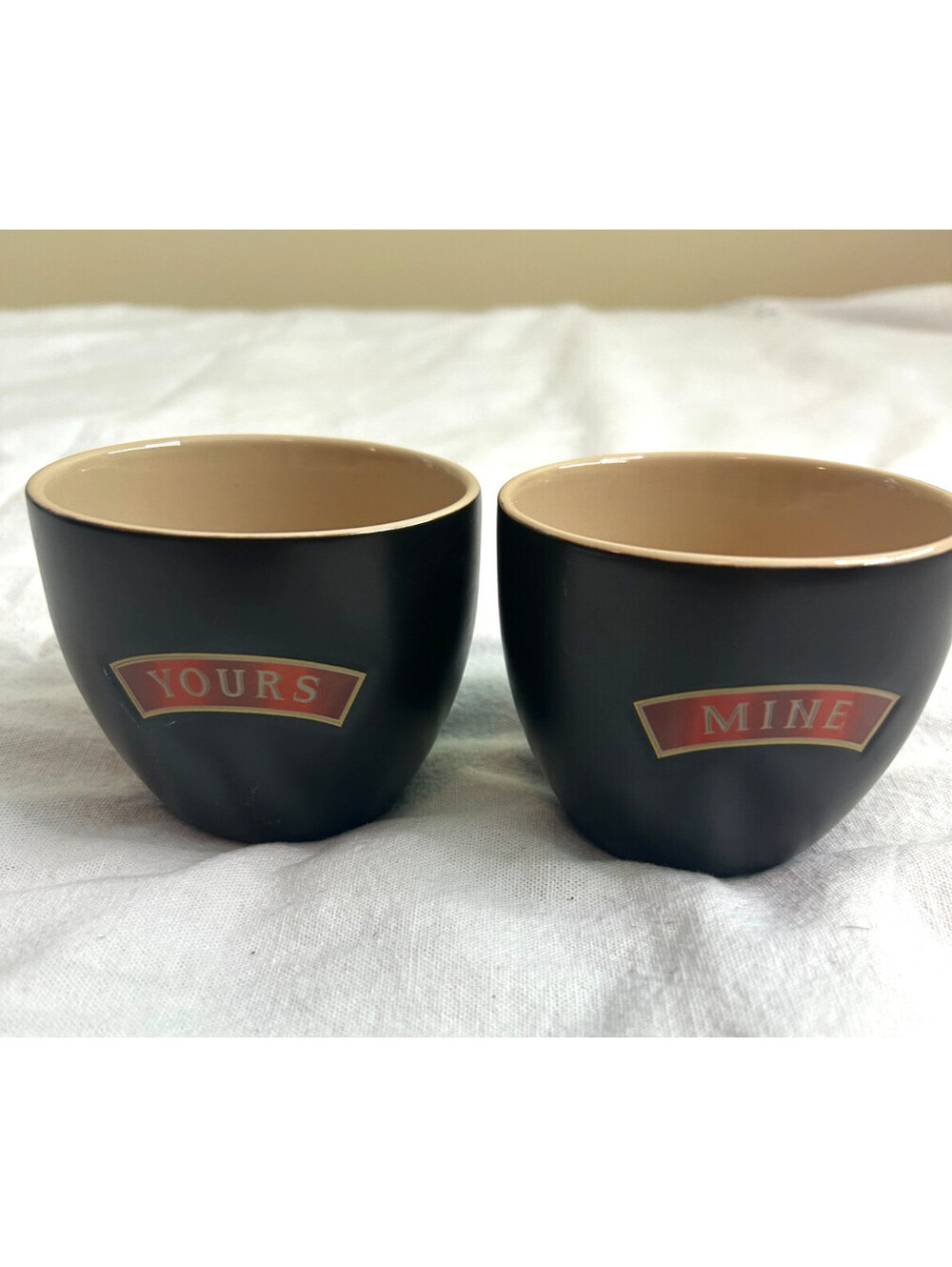 Vintage Baileys Irish Cream Yours & Mine Black Ceramic Cups Dessert Bowls Set 2